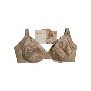 Warners Blissful Benefits Underwire Unlined Smoothing T-Shirt Bra 34C Beige Lace